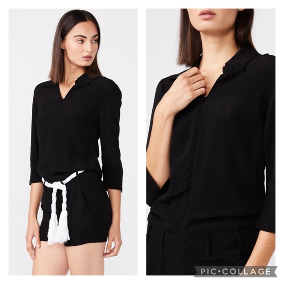 NWT Monrow Crepe Zip Up Romper in Black - Picture 4 of 13